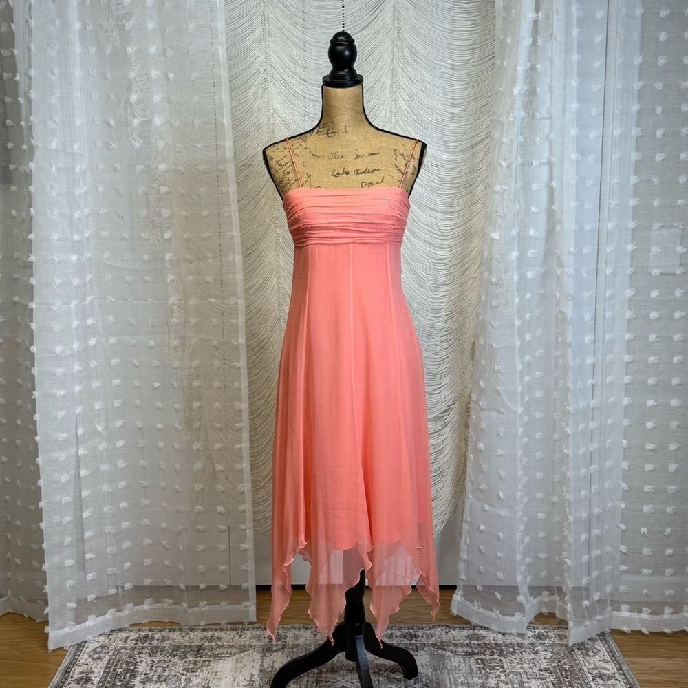 🌺 Flori Design Coral Pink Silk Beaded Dress – Size 3/4 🌺